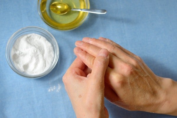 Baking Soda Exfoliating Paste for winter nail care routine 