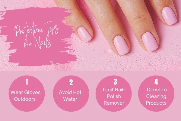 protection tips for nails included Wear Gloves Outdoors, Use Gloves for Household Chores, Avoid Hot Water, Limit Nail-Polish Remover, Avoid direct Exposure to Cleaning Products for the winter nail care tips to get the healthy and gorgeous nails tips and cuticle 